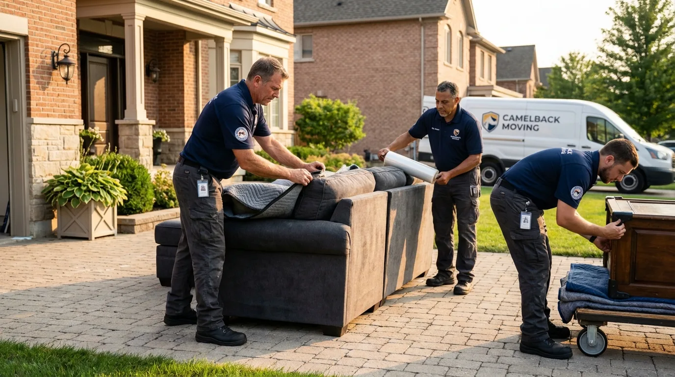Large estate moving crew wrapping furniture in Champaign, IL