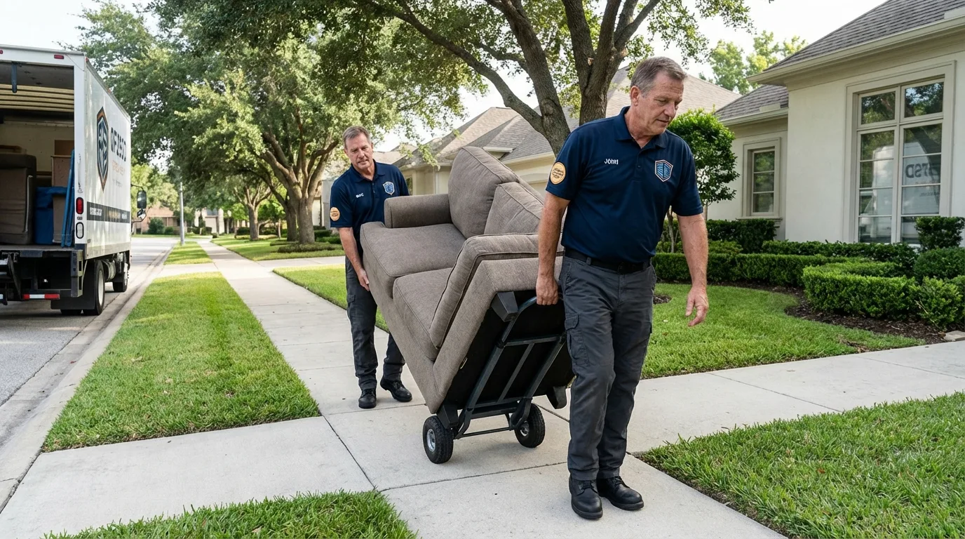 Local residential moving crew loading furniture in Champaign, IL