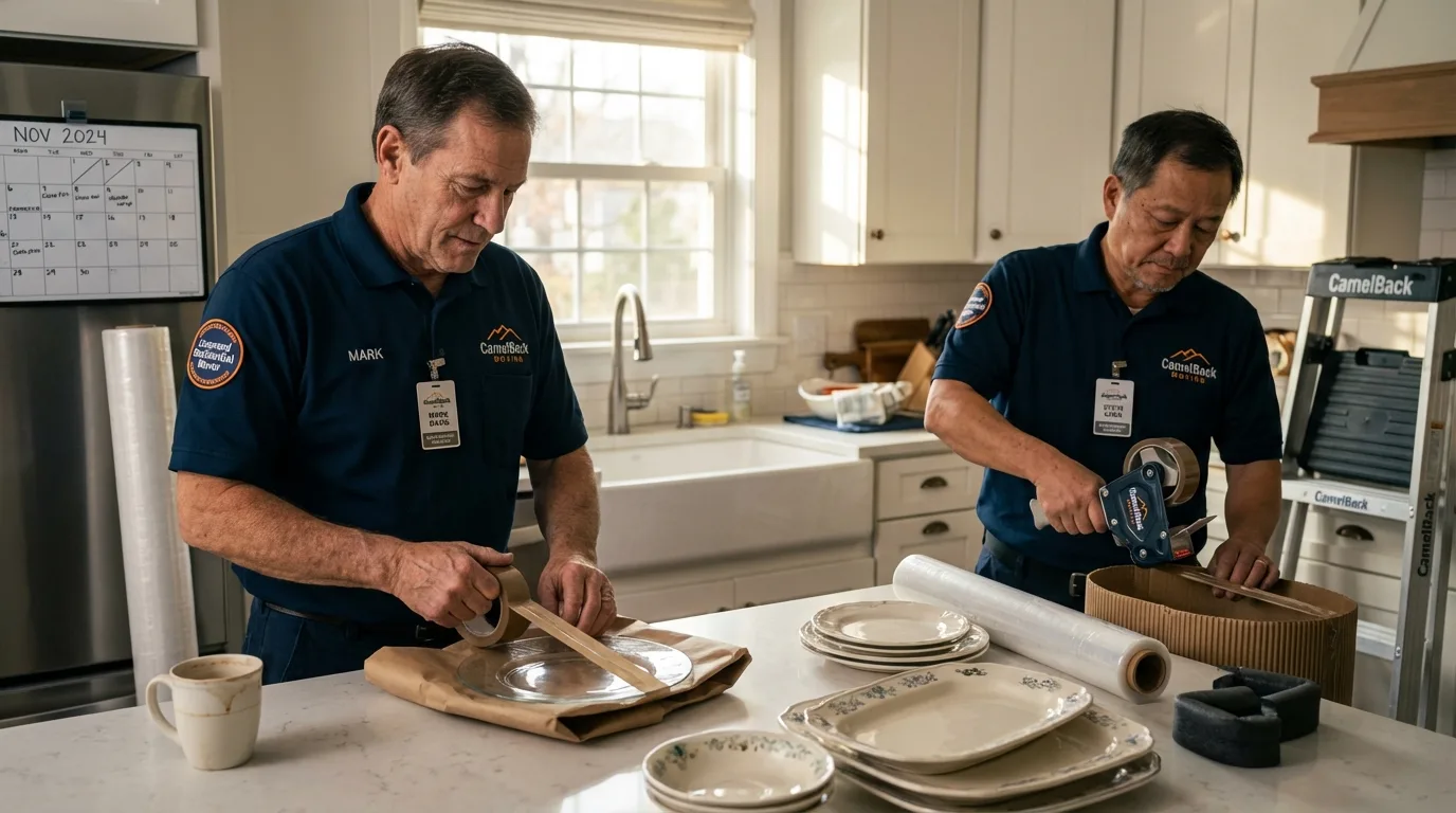 Professional crew packing kitchen dishware in Champaign, IL